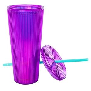 Ribbed lridescent 24 oz Tumbler with Lid and Straw